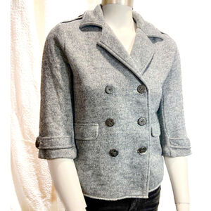 CAbi Peacoat Jacket #393 Heather Gray‎ Knit Shrunken XS Anchor Buttons Raw